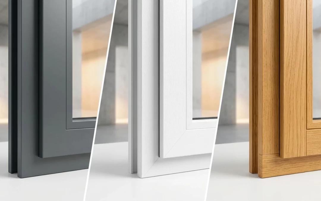 Aperçu de 3 profils de fenêtres : alu, PVC et bois