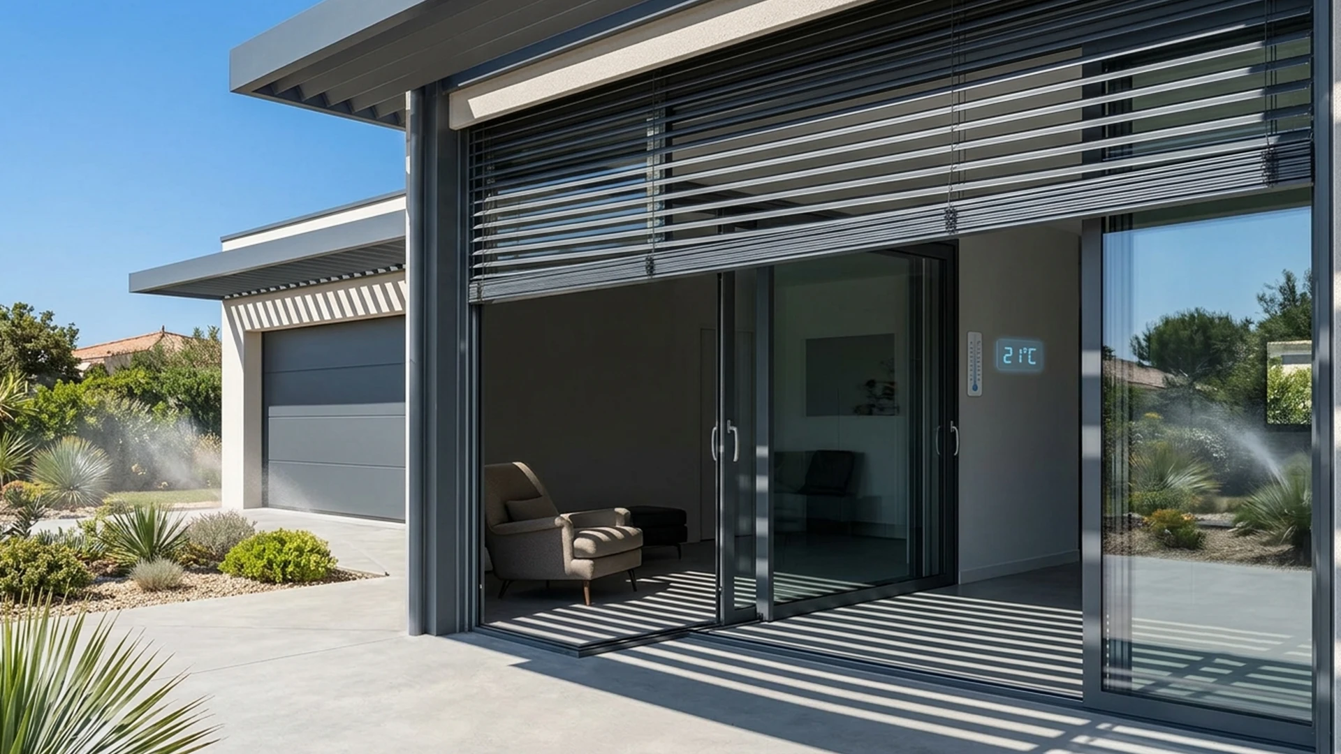 Maison moderne avec des huisseries neuves pour bien protéger de la chaleur extérieure